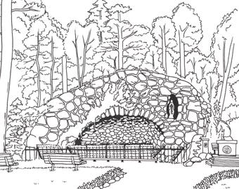 Notre dame grotto printable art adult coloring book page fighting irish artwork university campus download