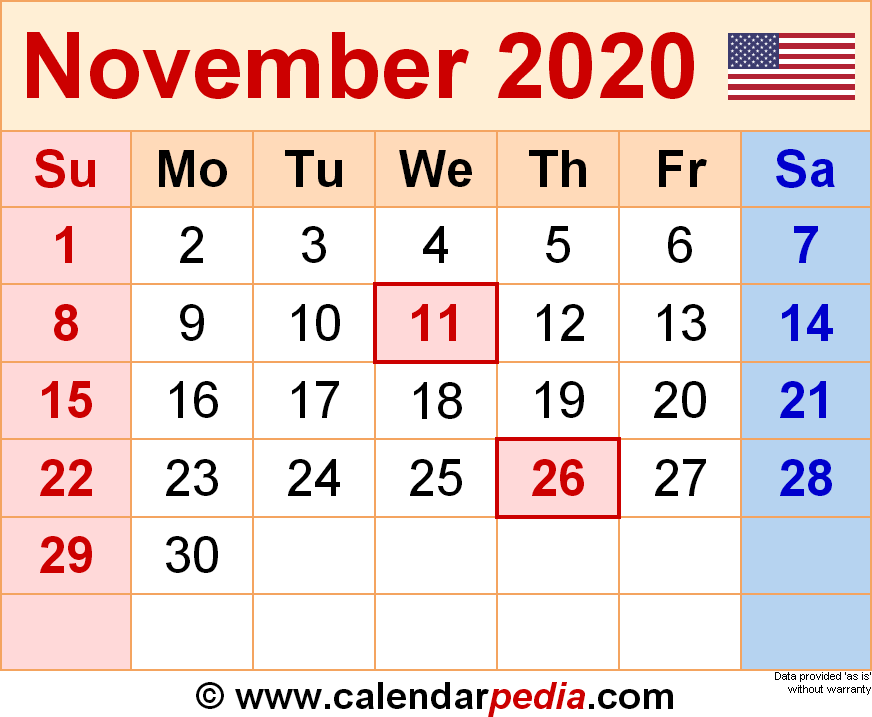 November calendar templates for word excel and pdf