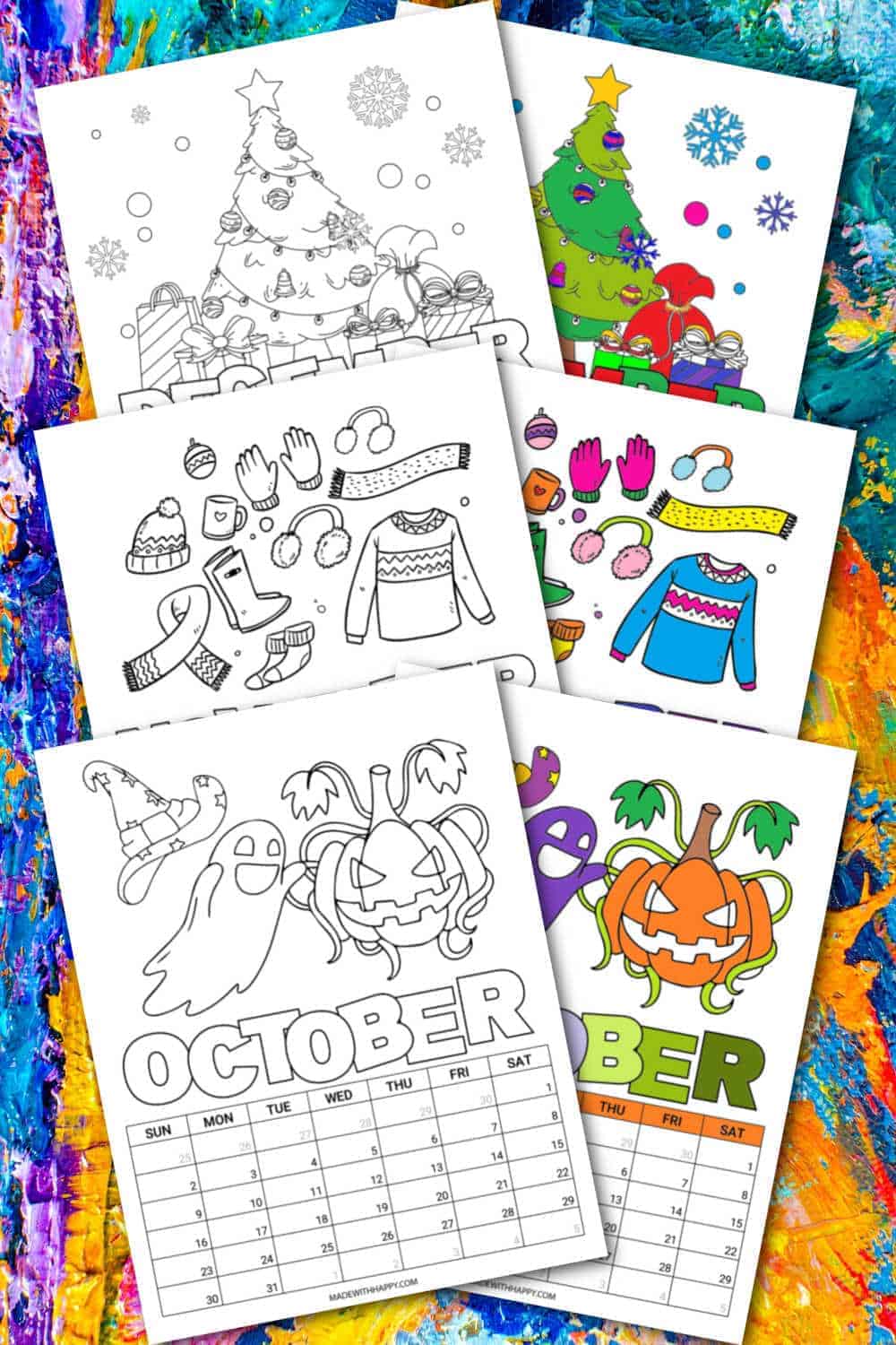 Printable coloring calendar for kids