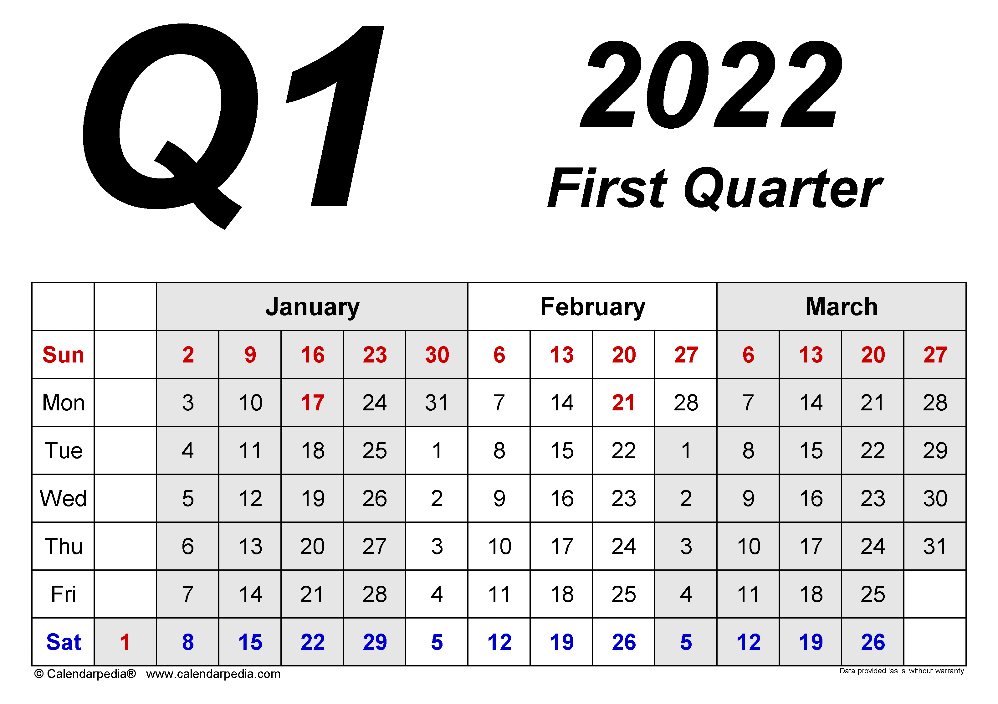 Quarterly calendars