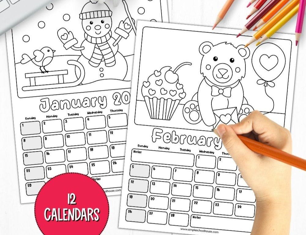 Free printable coloring calendar for kids â