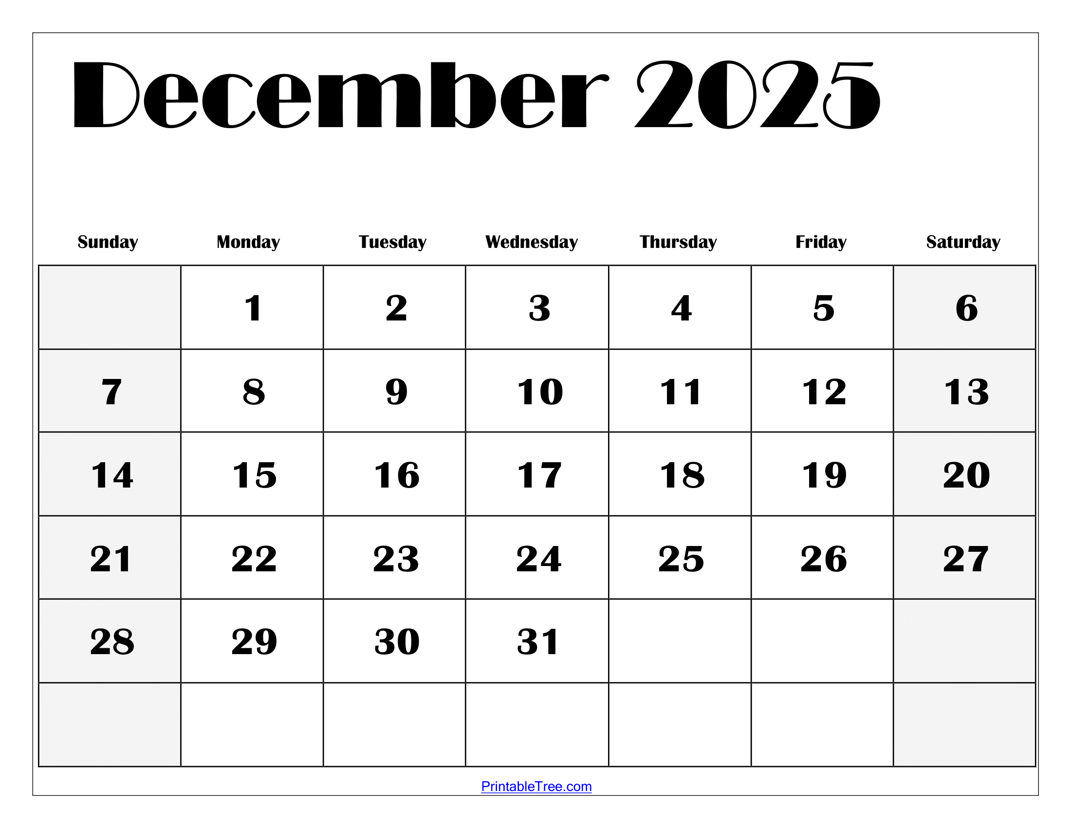 December calendar printable pdf template with holidays