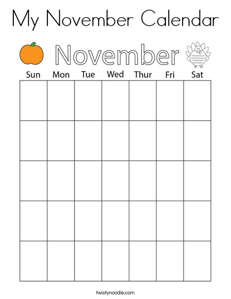 My november calendar coloring page