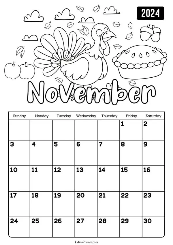 Free printable coloring calendar for kids