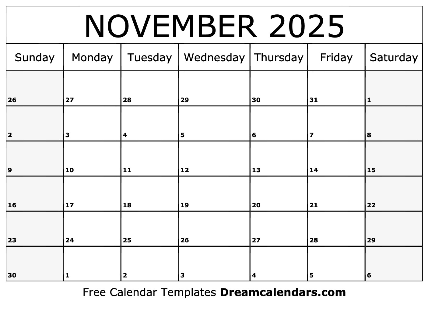 November calendar free blank printable with holidays