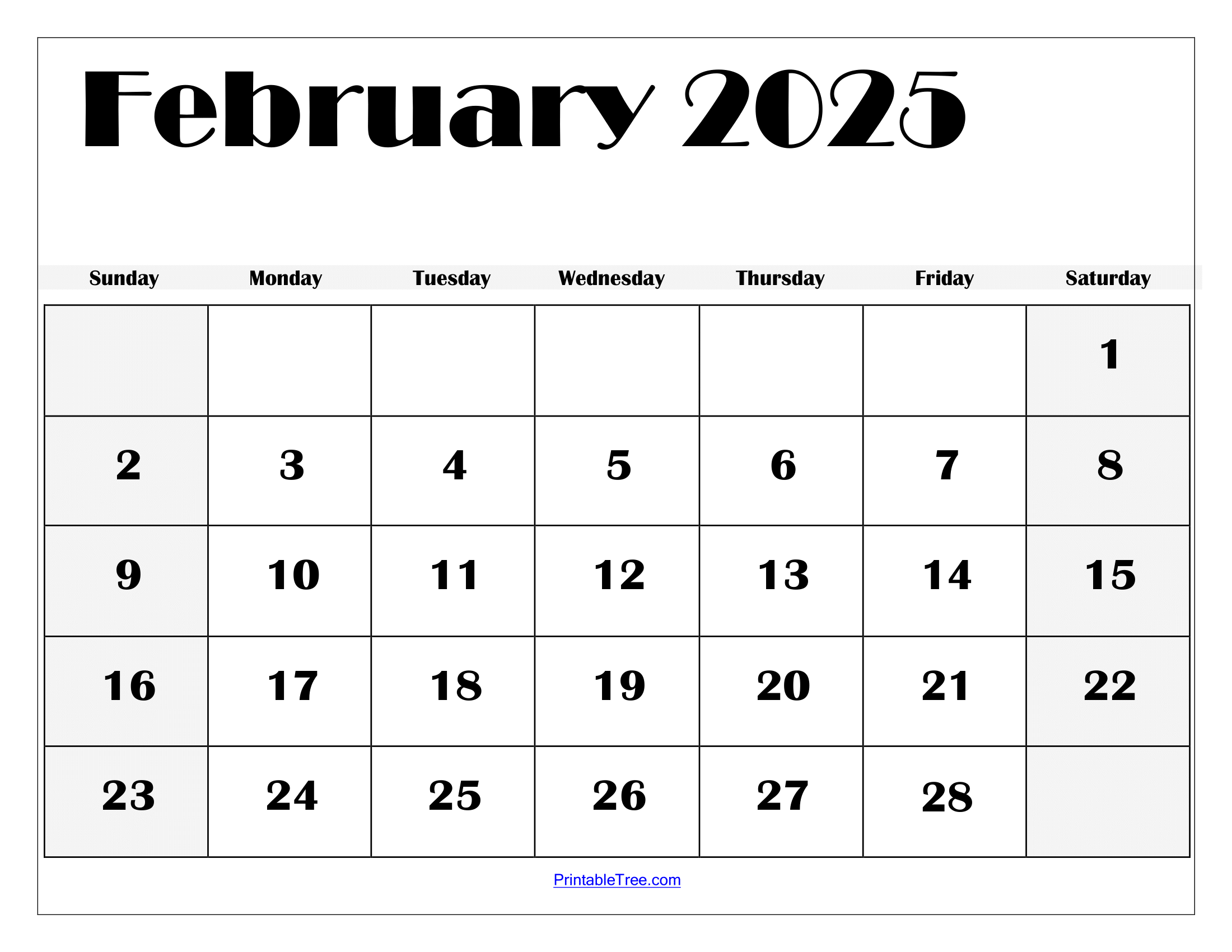 February calendar printable pdf template with holidays