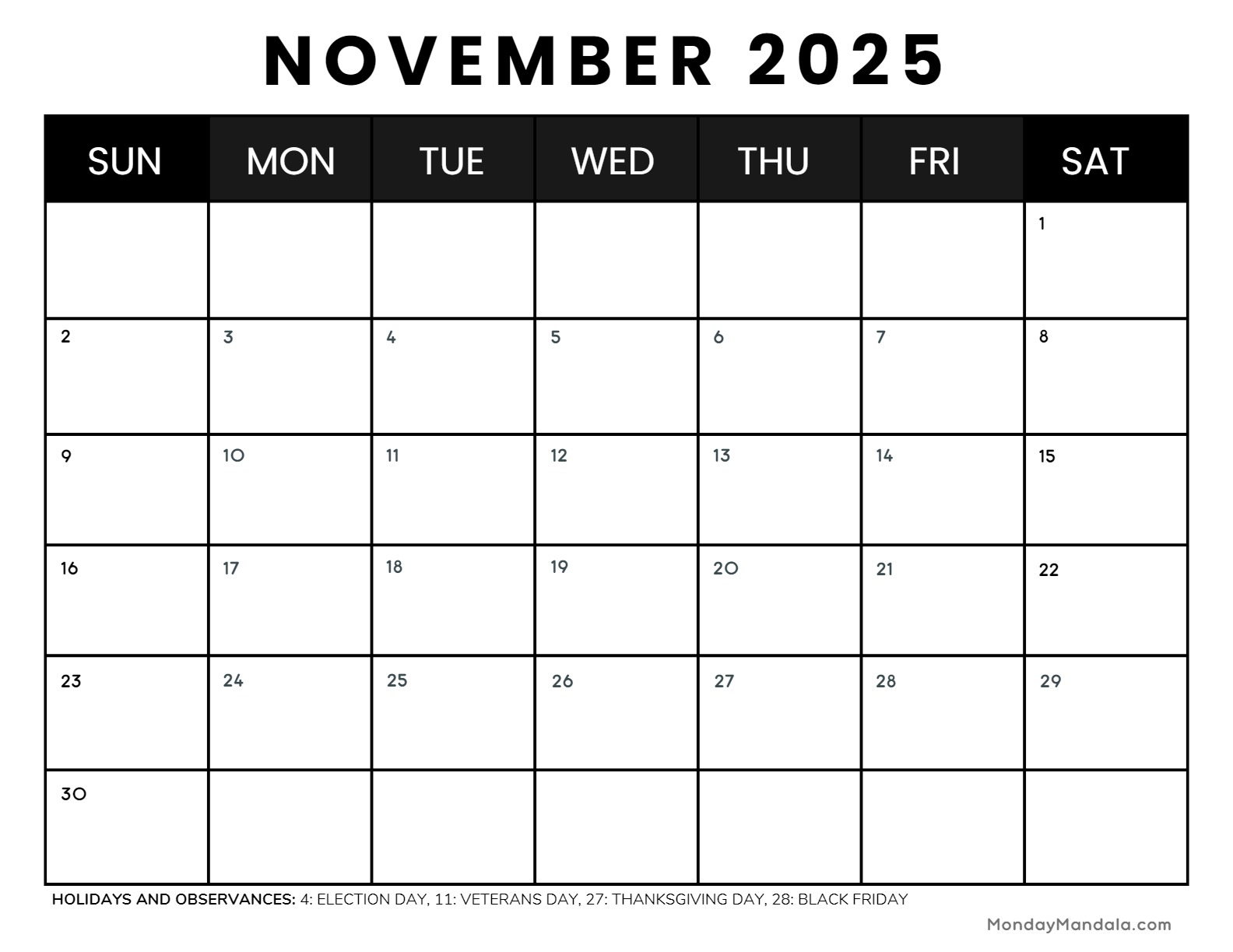 November calendar free pdf printables