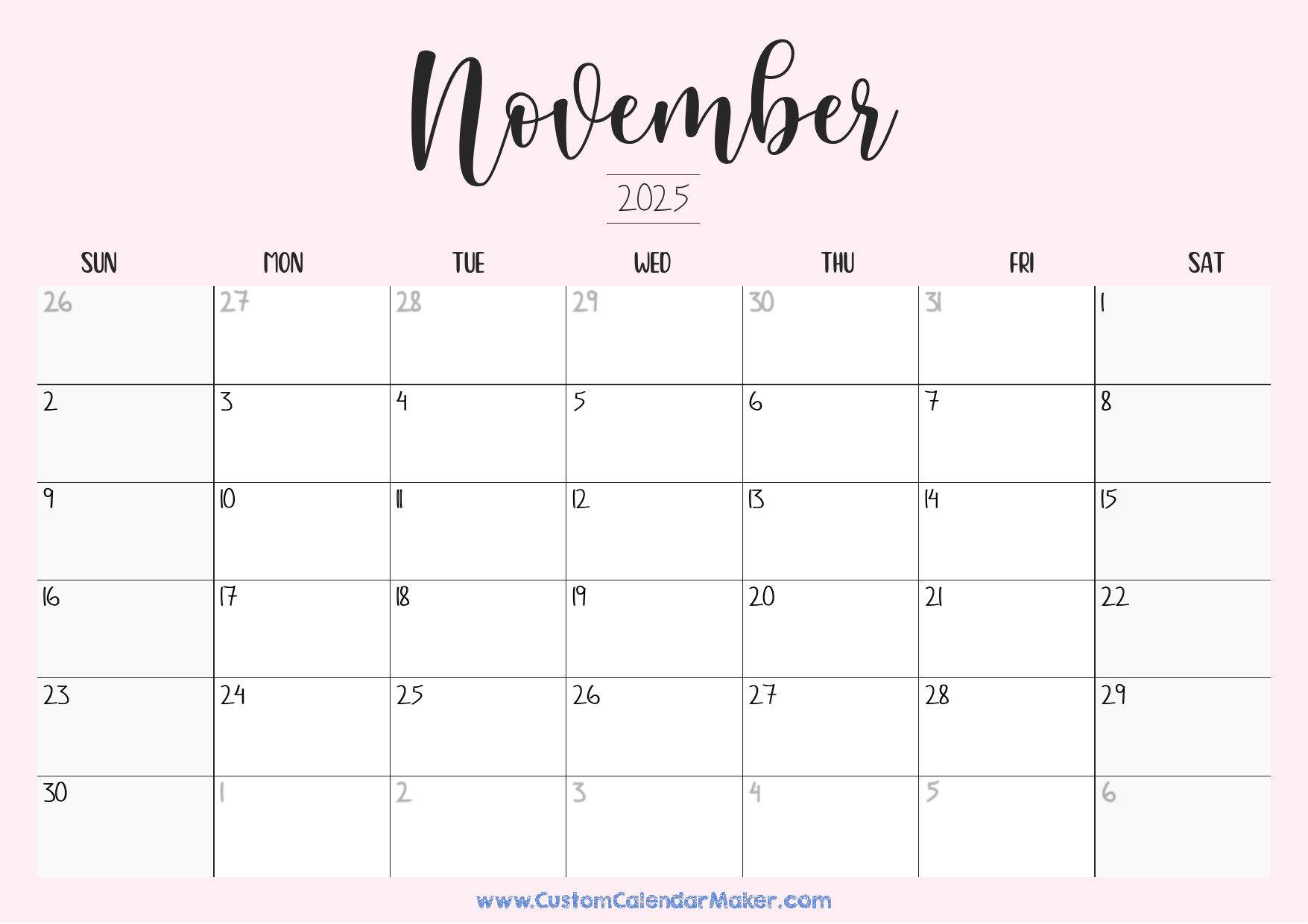 November printable calendar free templates pdf