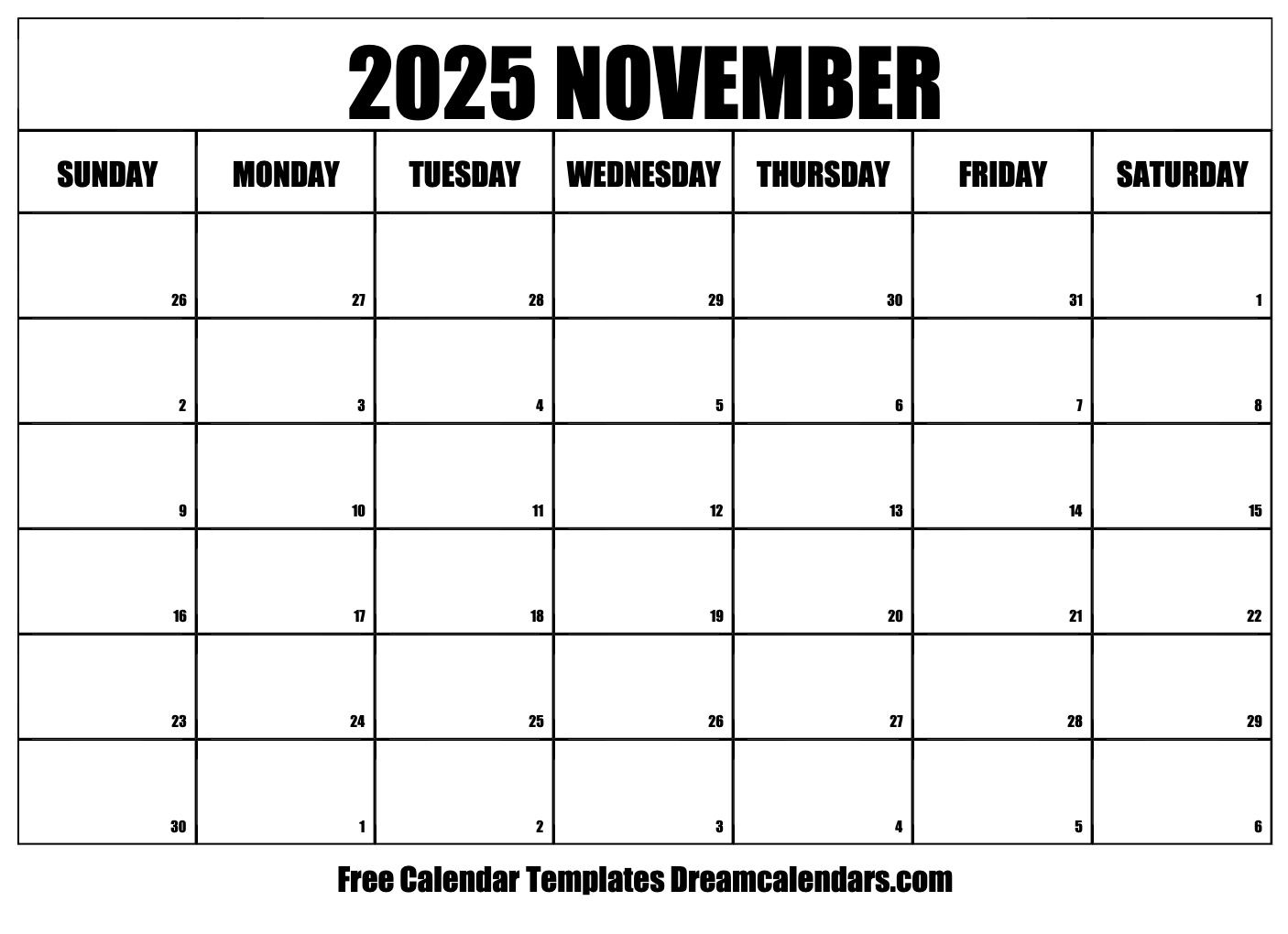 November calendar free blank printable with holidays