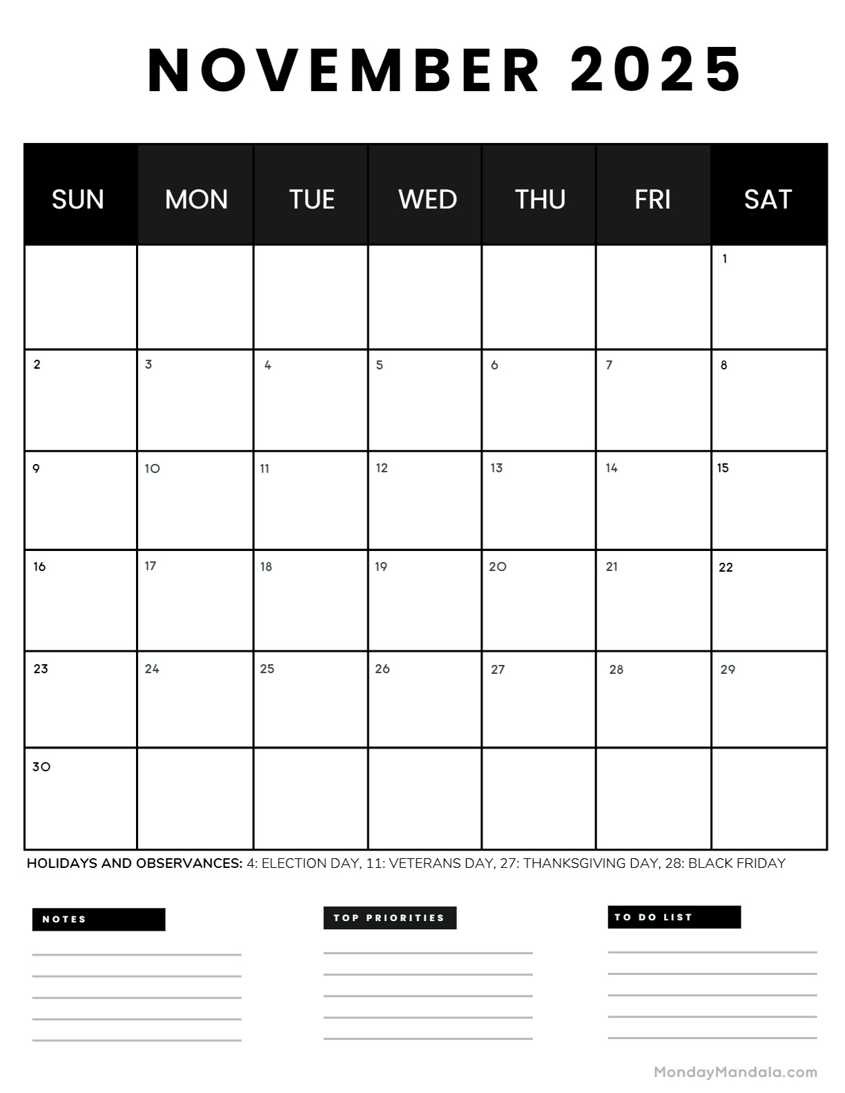 November calendar free pdf printables