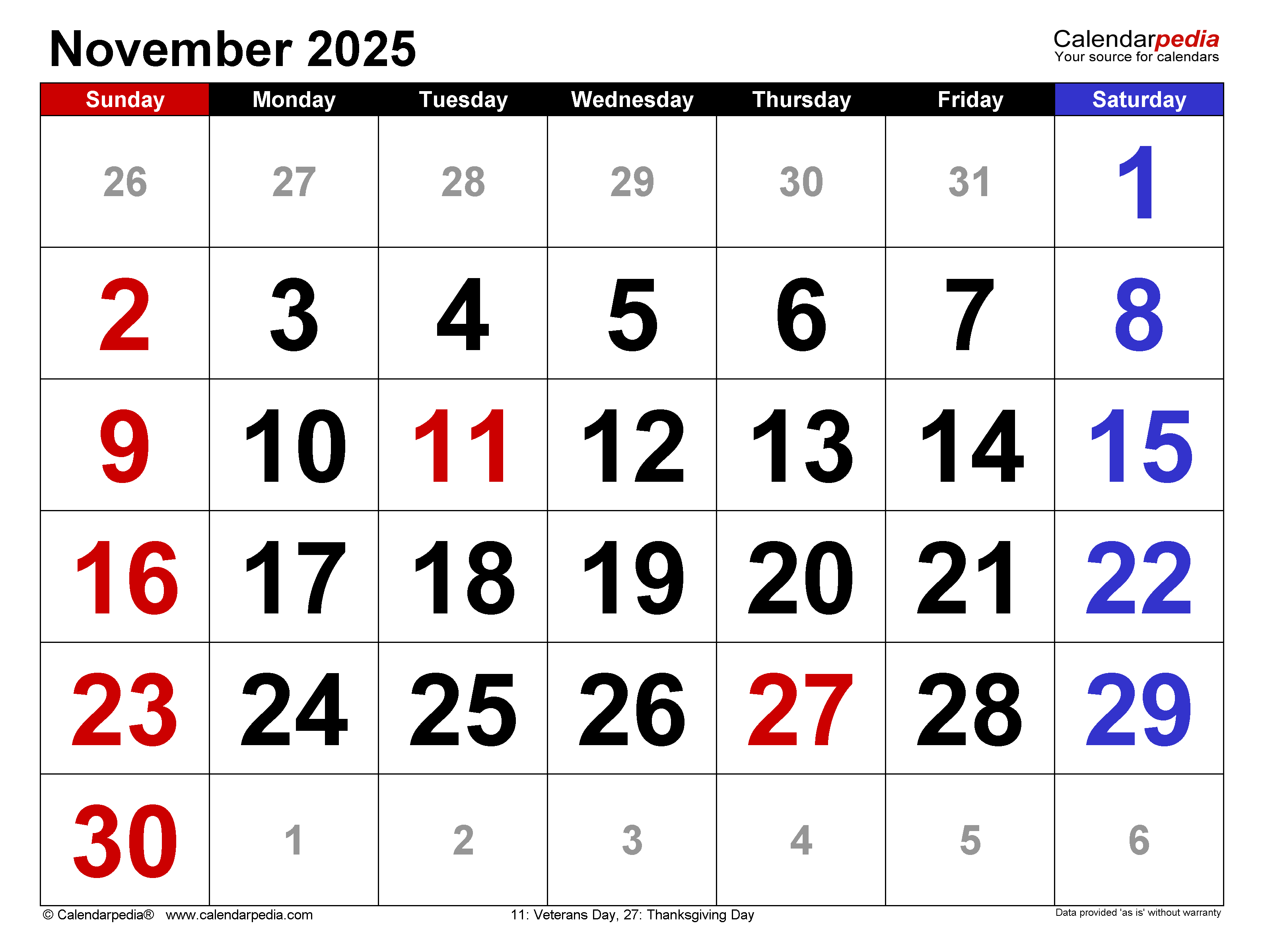 November calendar templates for word excel and pdf