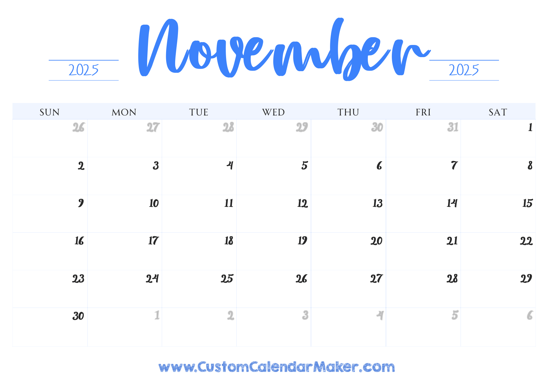 November printable calendar free templates pdf