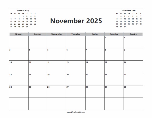 November calendar â free printable