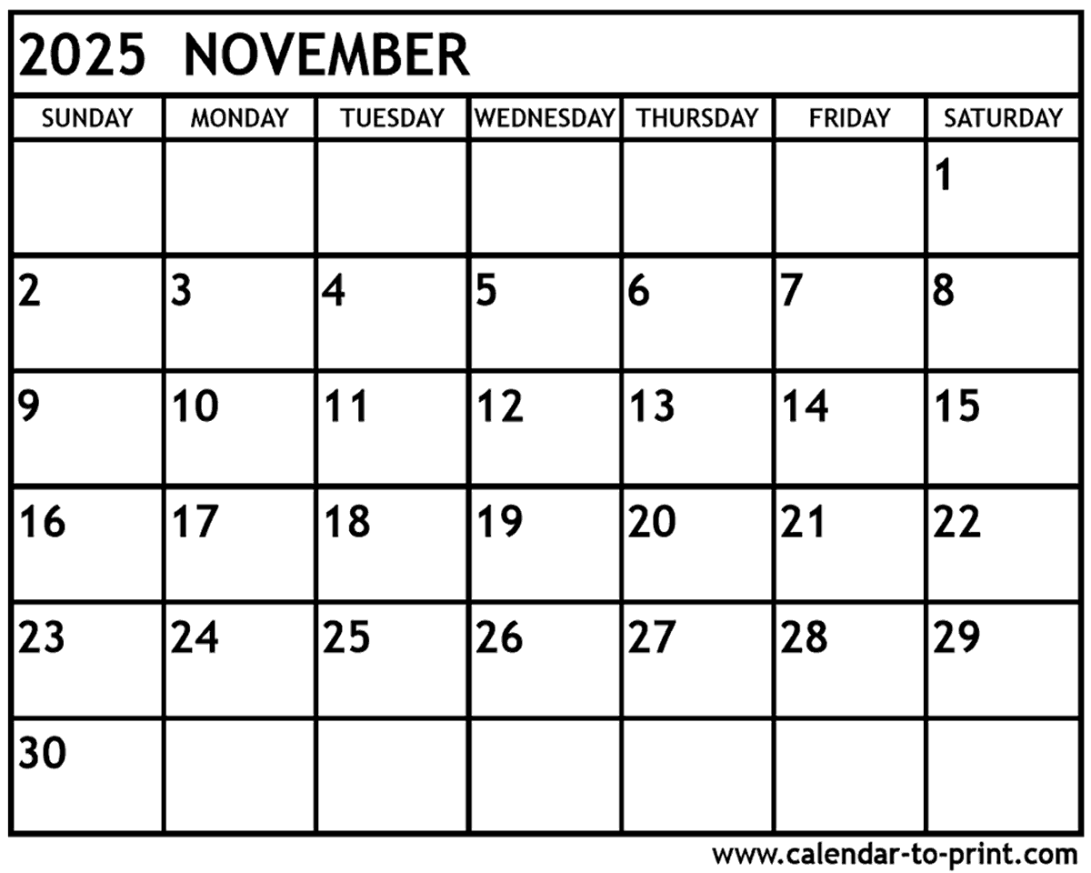 November calendar printable