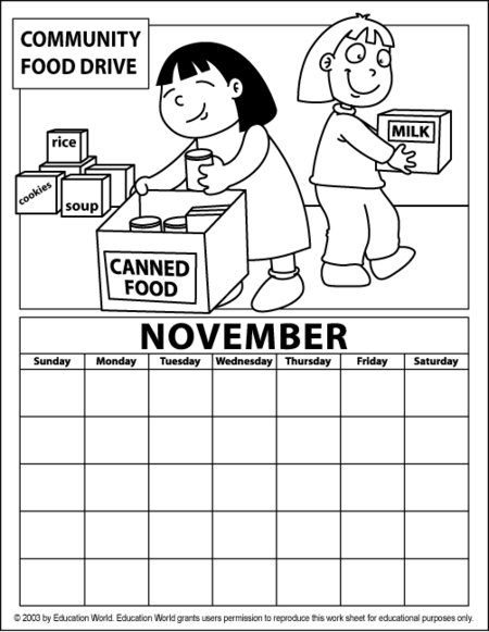 November coloring calendar education world