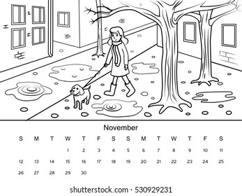 October calendar coloring book image black stock vector royalty free