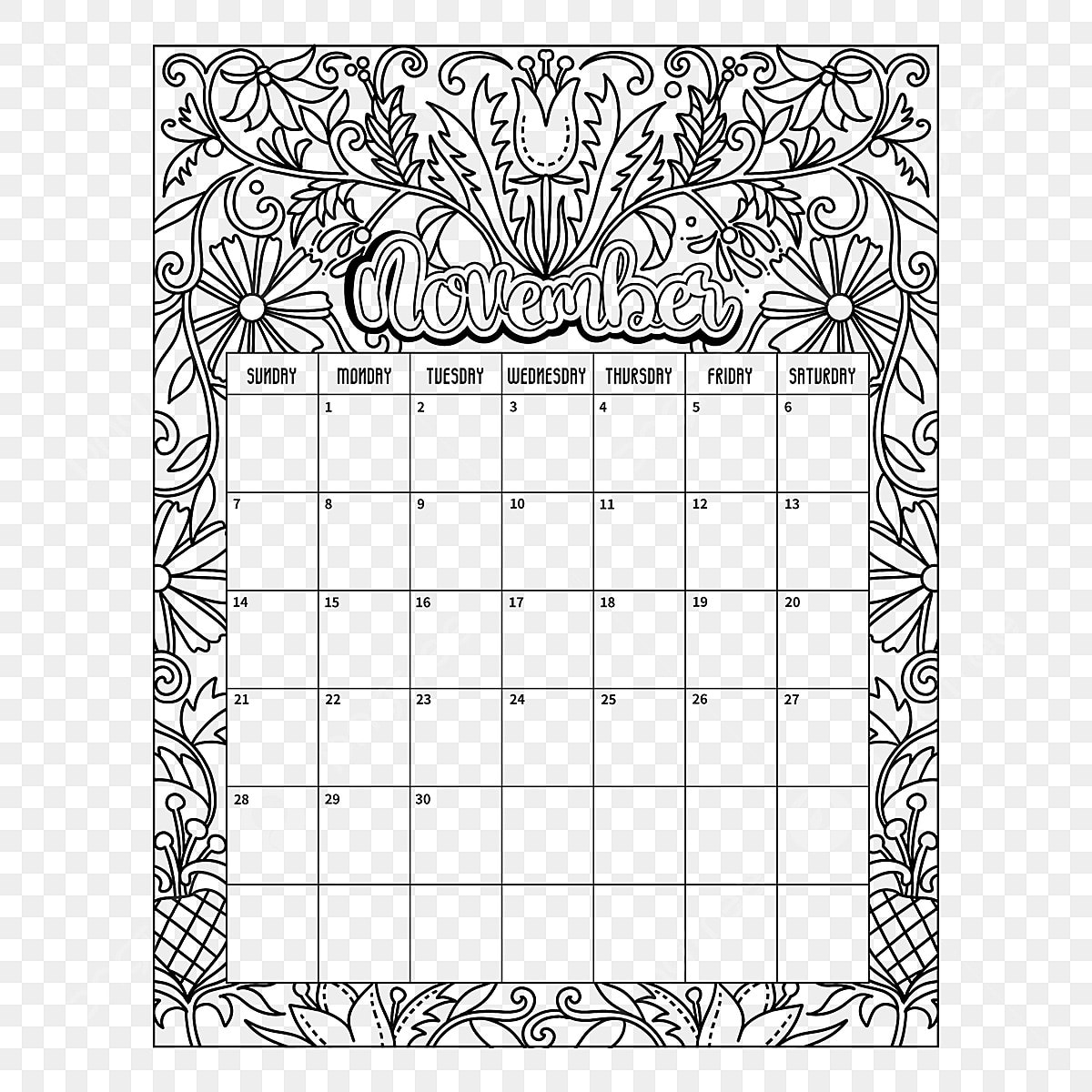 November calendar white transparent black and white november coloring card calendar car drawing ring drawing color drawing png image for free download