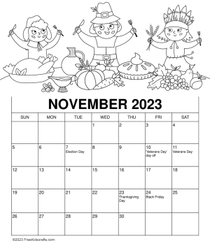 Printable november coloring calendar