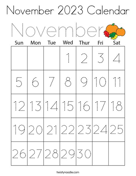 November calendar coloring page