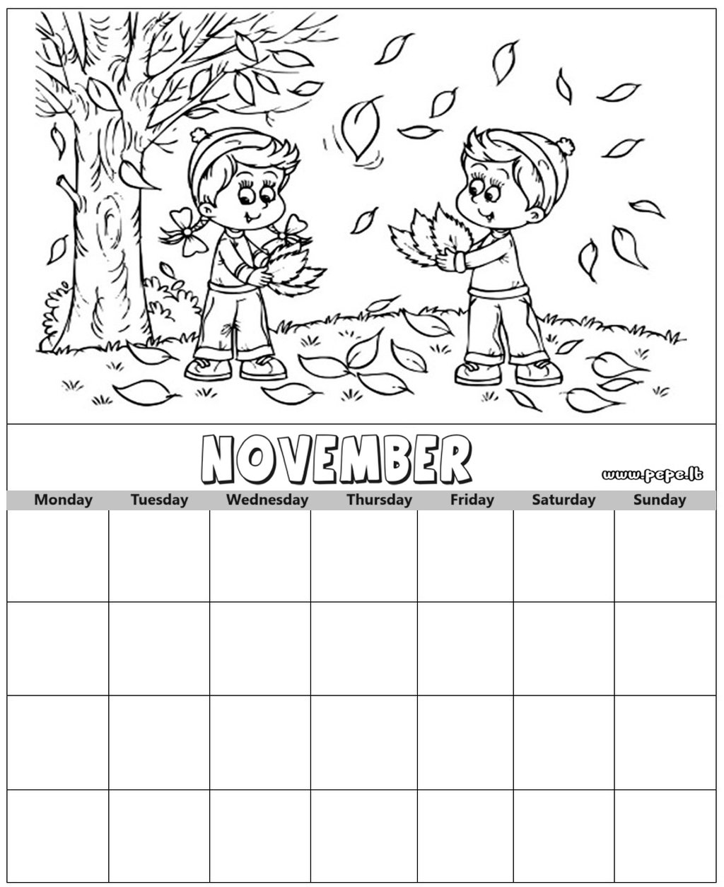 Calendar coloring page