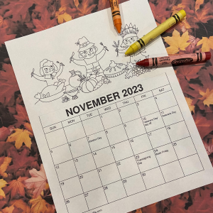 Printable november coloring calendar