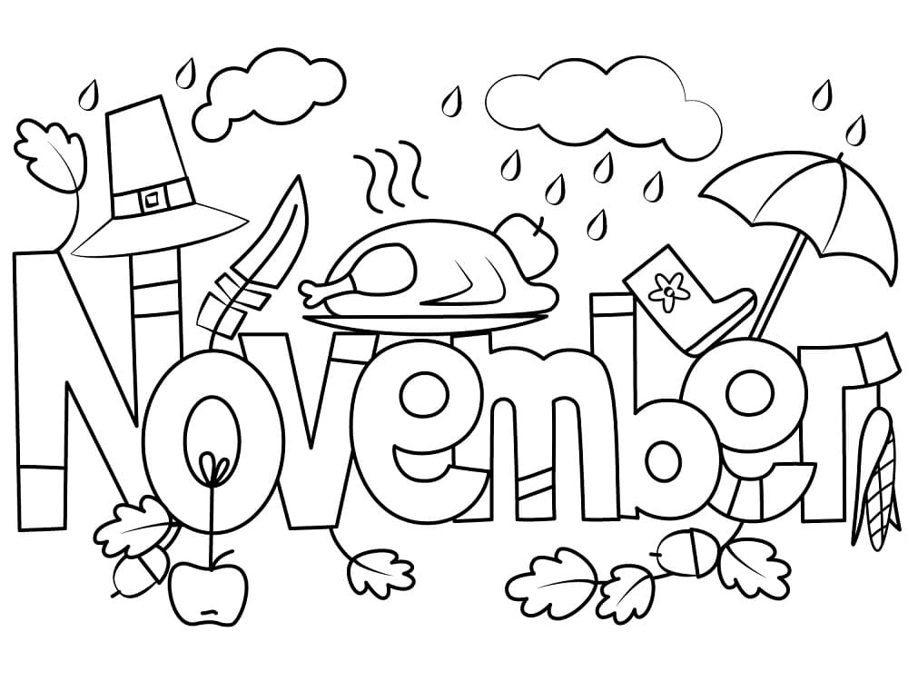 Print november calendar coloring page