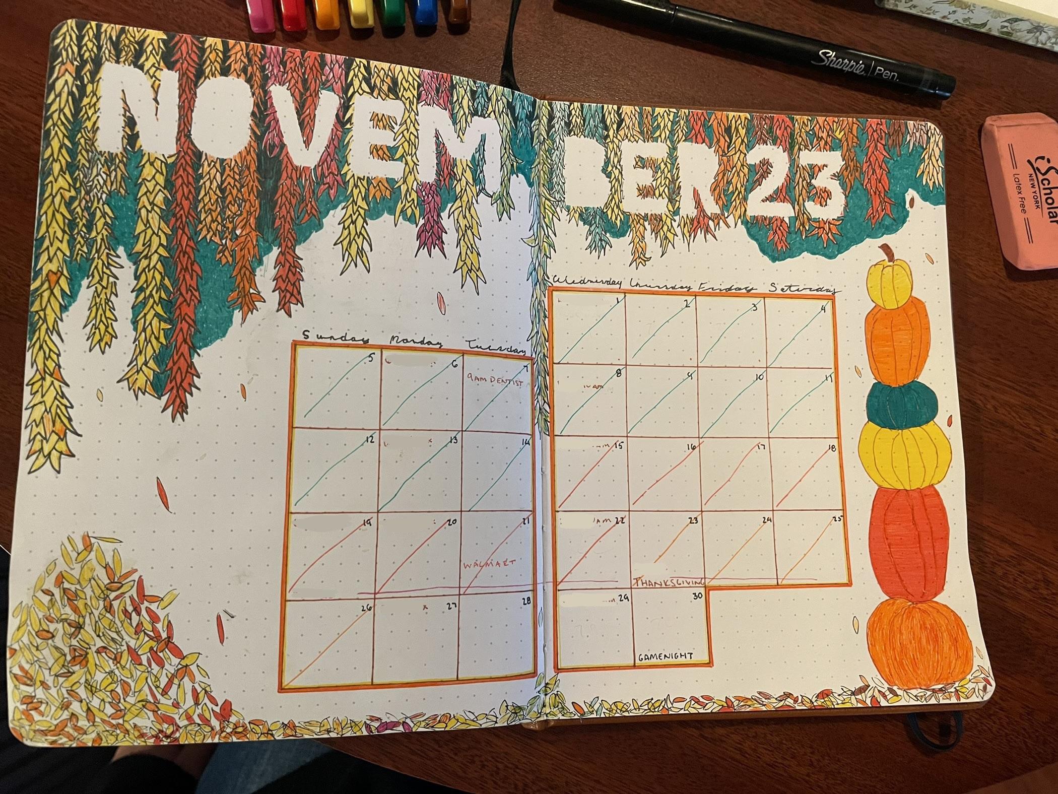 November calendar i know its late but i use my calander a as a kind of coloring page throughout the month rbulletjournal