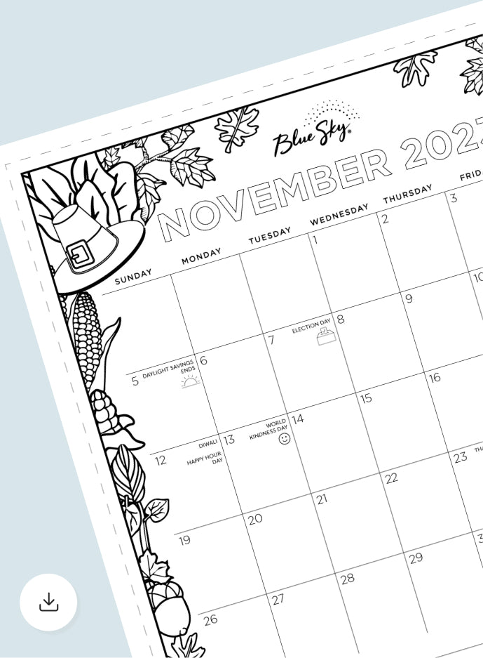 Monthly printable calendars â blue sky