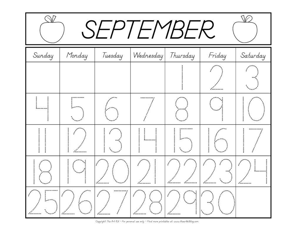 September calendar coloring page free printable download â the art kit