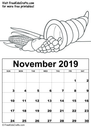 Printable november coloring calendar