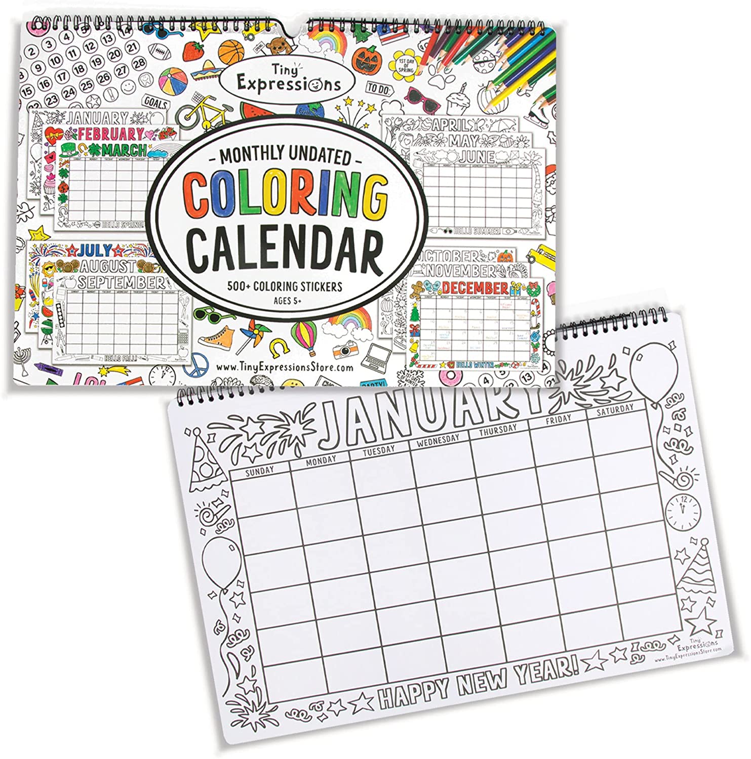 Undated coloring calendar â tiny expressions