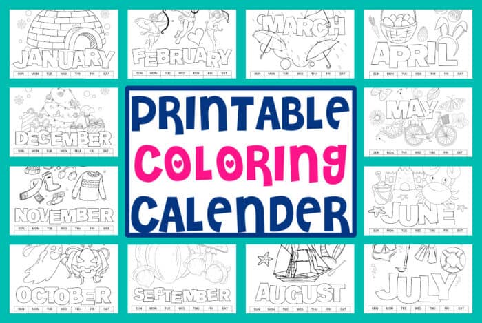 Printable coloring calendar for kids