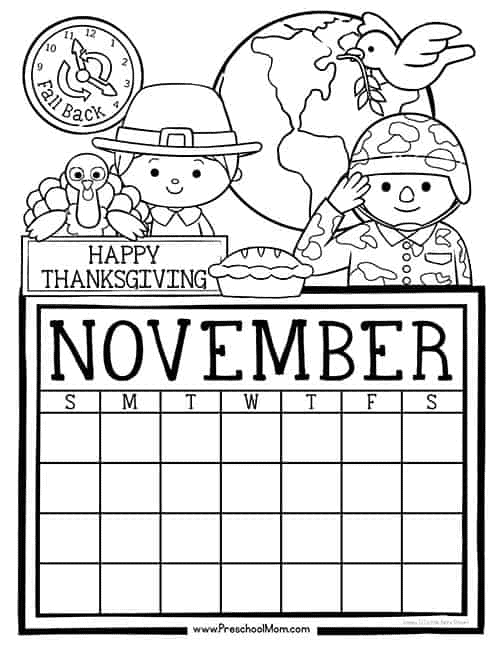 Preschool monthly calendar printables