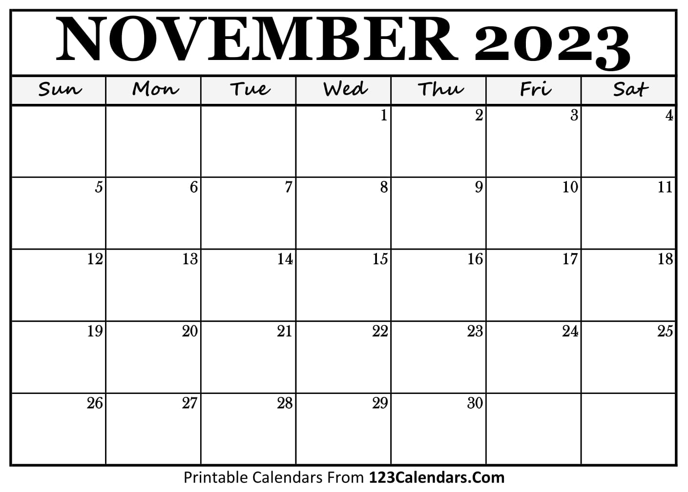 Printable november calendar templates