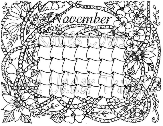 November doodled calendar coloring page instant download
