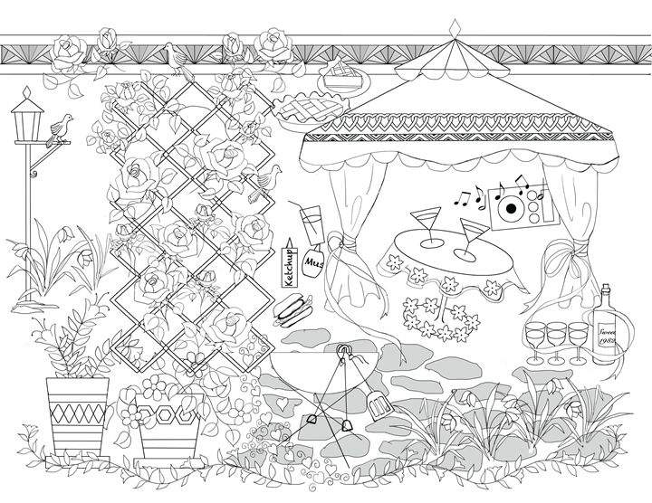 Gazebo garden party coloring page