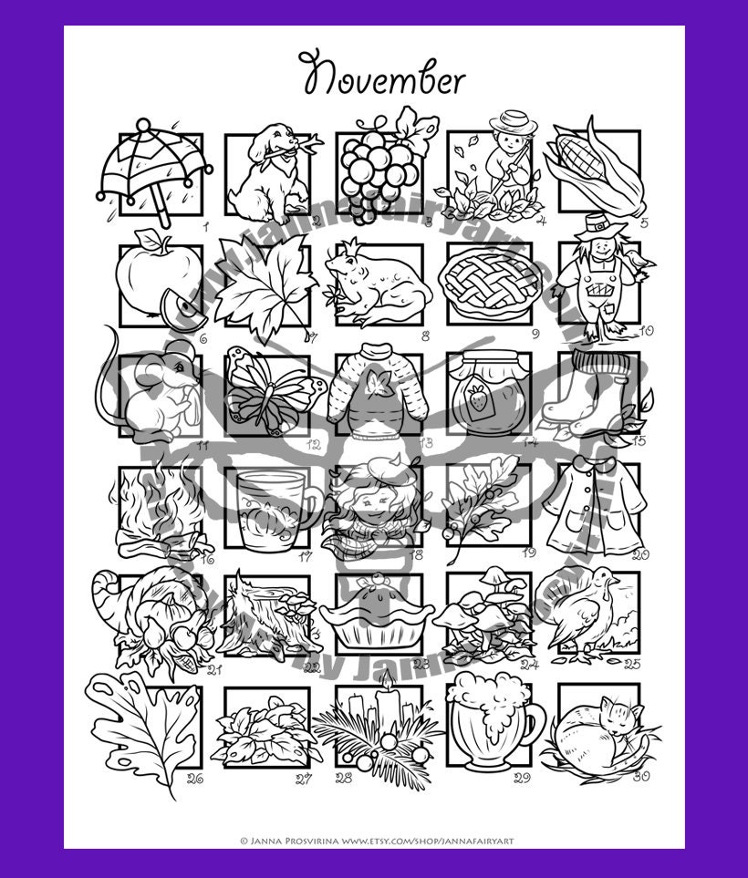 November treats countdown coloring page calendar to color printable art of janna prosvirina