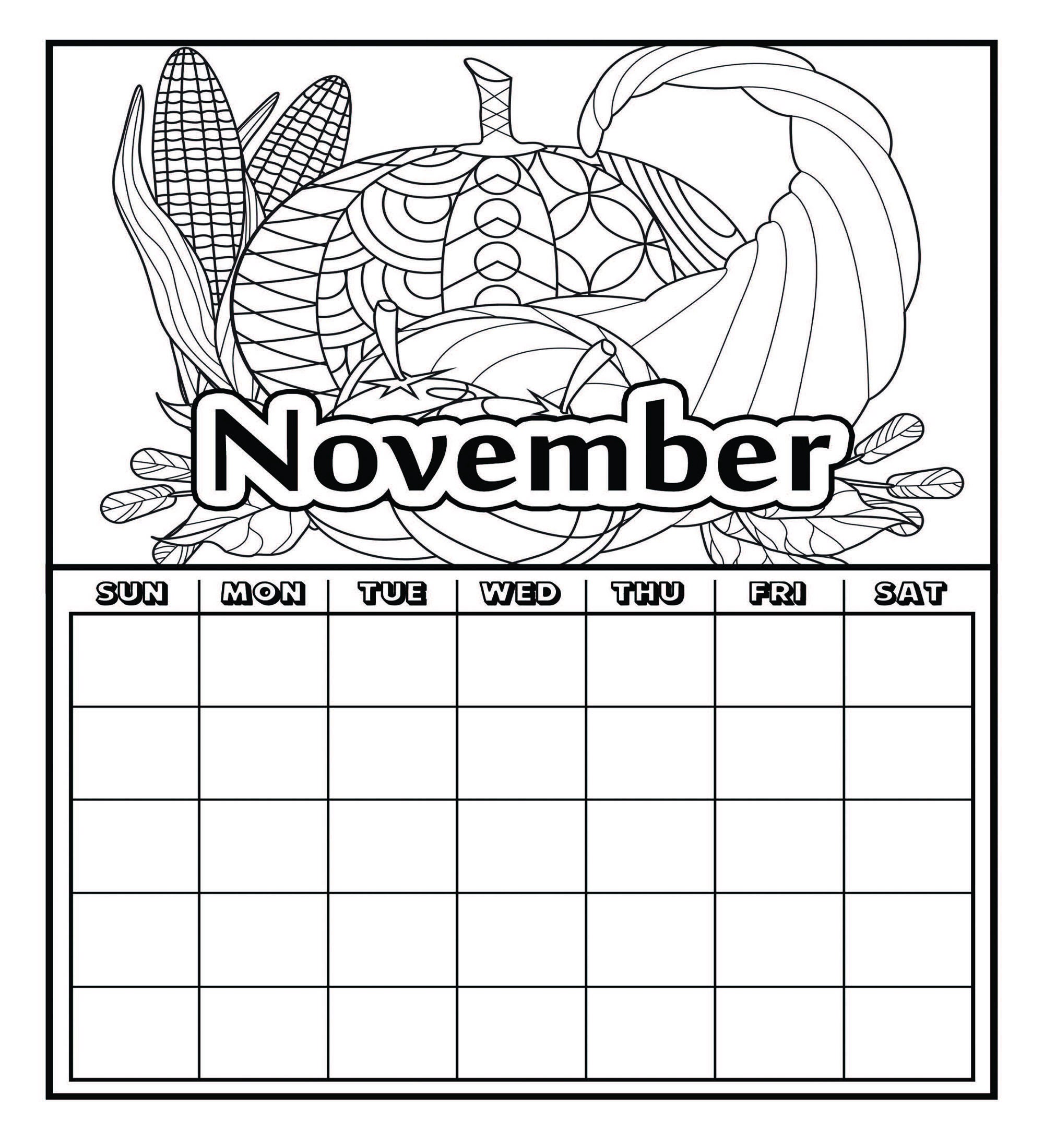 Nov calendar coloring pages for adults printable coloring pages instant download pdf