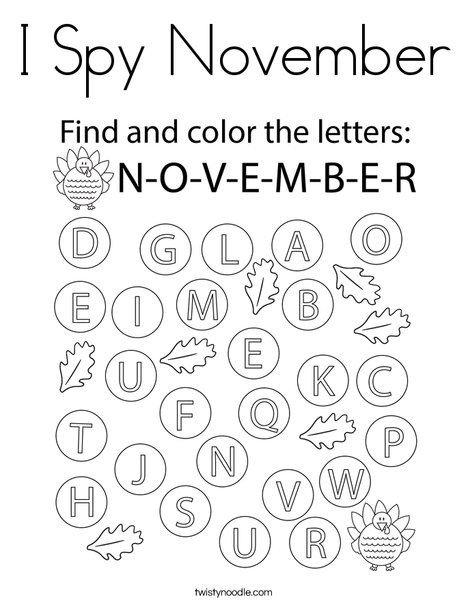 I spy november coloring page