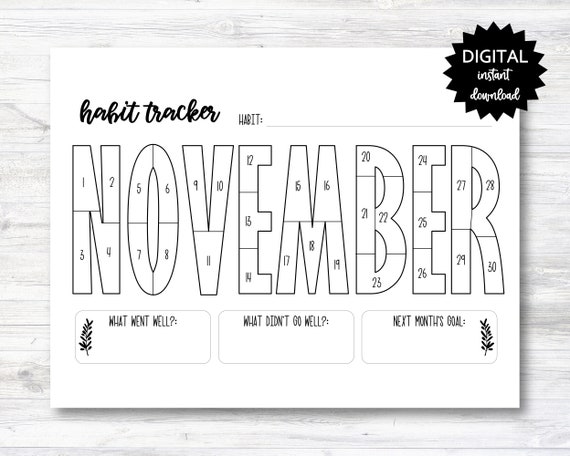 November habit tracker coloring sheet printable month habit tracker coloring sheet printable n download now