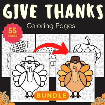 Printable give thanks coloring pages sheets bundle