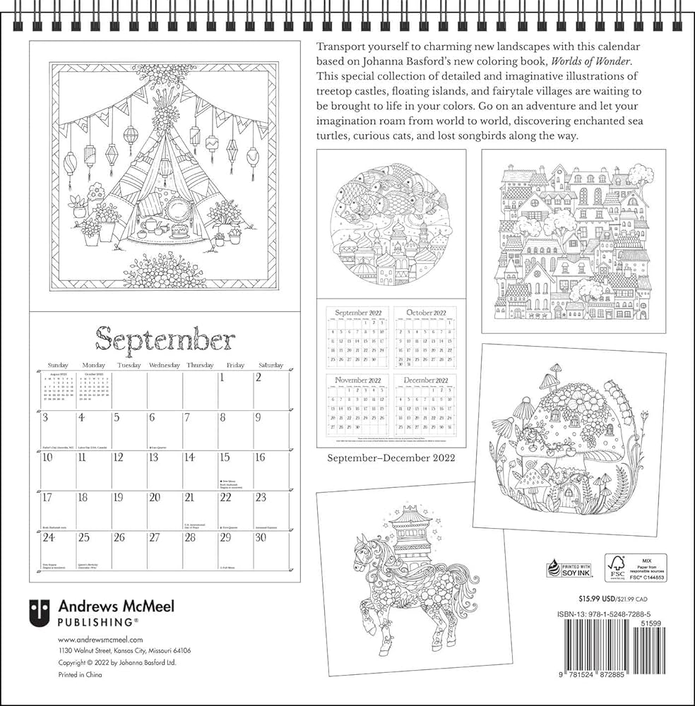 Johanna basford worlds of wonder coloring wall calendar a coloring calendar for the curious basford johanna books