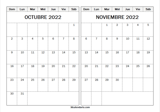 Imprimir calendario gratis octubre a noviembre
