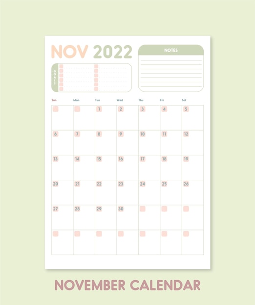 Premium vector november calendar ready to print single page
