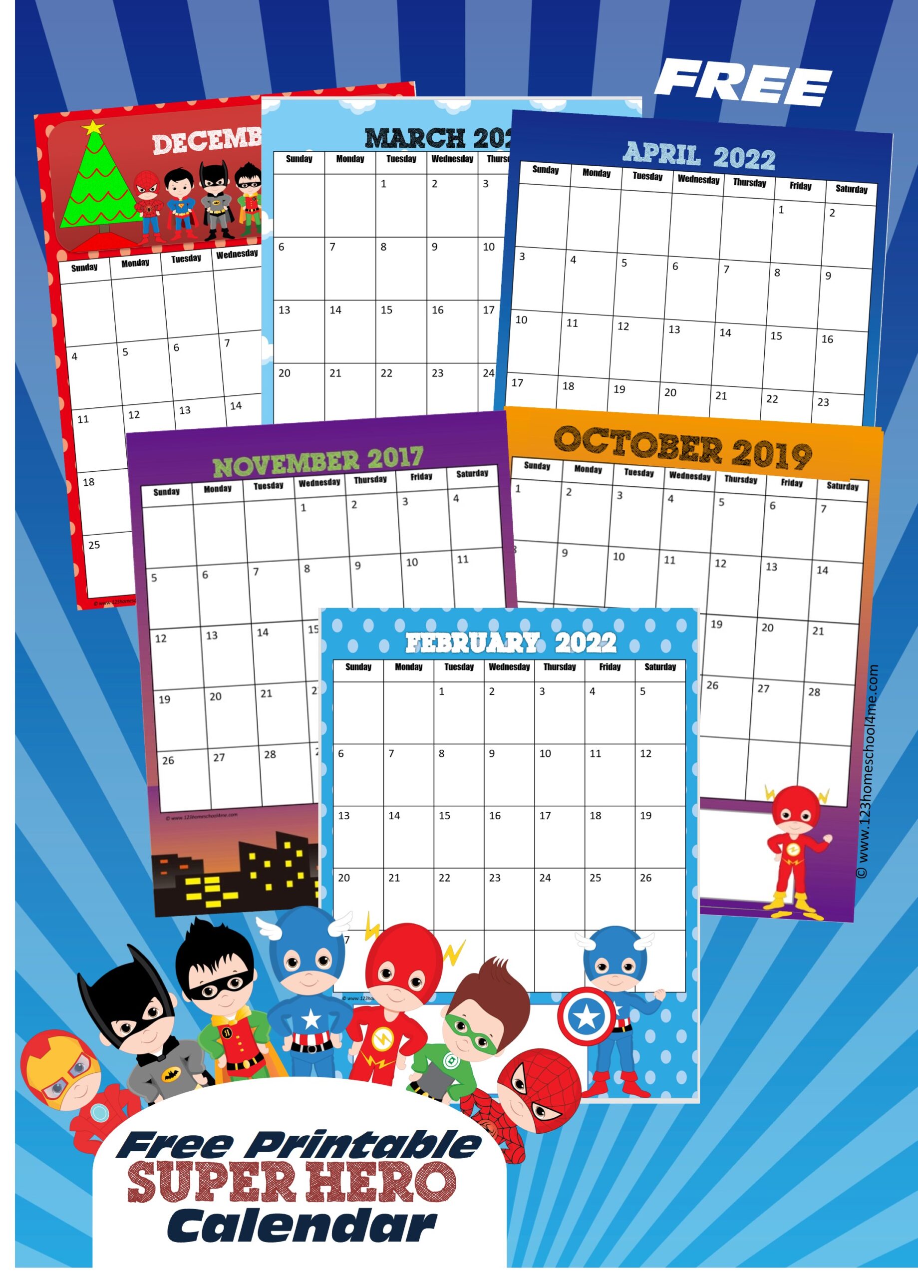 Free printable superhero calendar