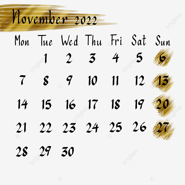 November calendar white transparent handlettering november calendar with gold foil november calendar png image for free download