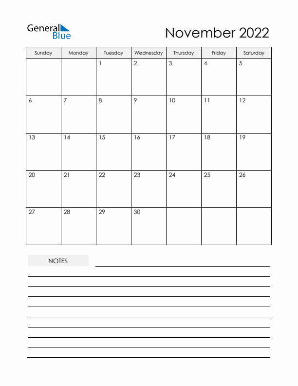 November monthly calendar pdf word excel