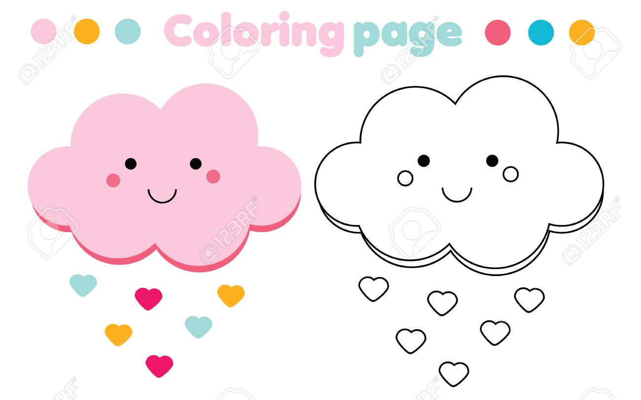 Coloring page with cute cloud color the picture educational children game drawing kids activity printable sheet royalty free svg cliparts vectors and stock illustration image