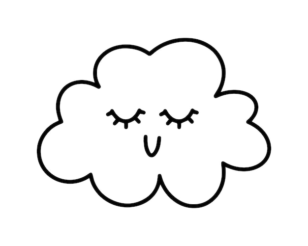 Premium vector smiling cloud with closed eyes and eyelashes with arms raised up weather phenomena doodle cartoon coloring book