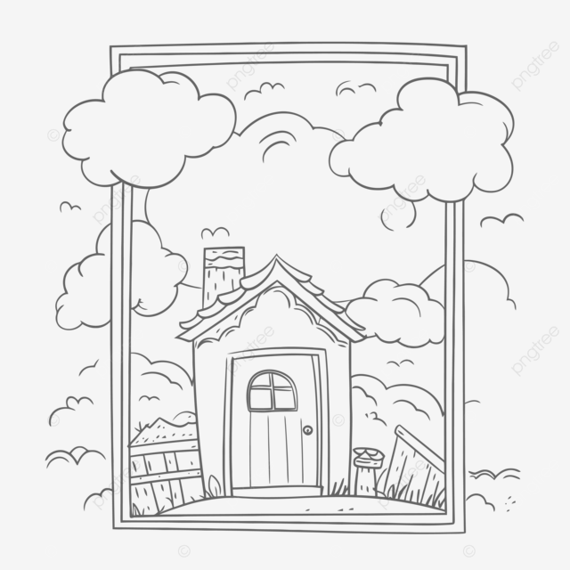 Dibujo de pãgina para colorear casa y nub boceto del contorno cielo vector png dibujos dibujo de nube dibujo de la casa dibujo de ala png y vector para dcargar gratis